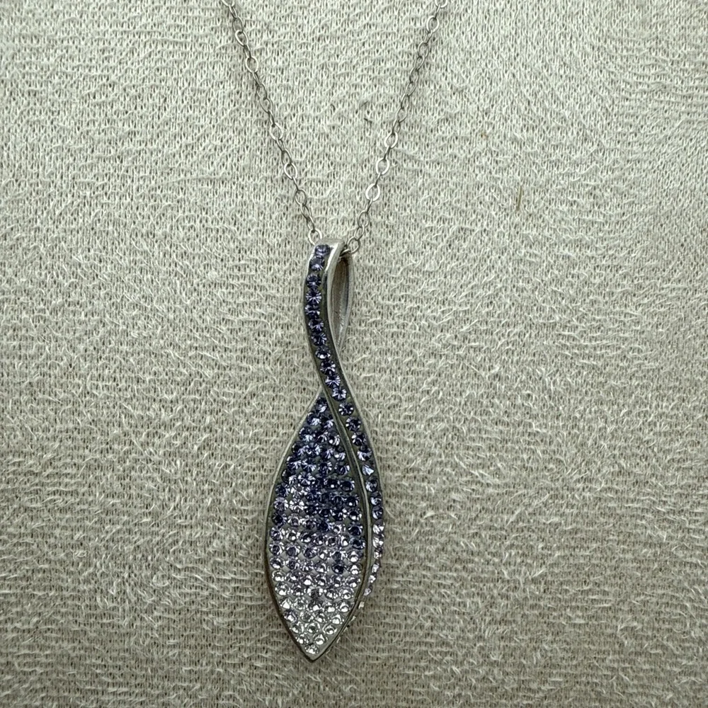 Signed Ralph Lauren 925 Purple To Clear Gradient Rhinestone Necklace Vintage